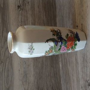 Imperial Japan Vintage Porcelain Vase with peacock design and gold trimmed